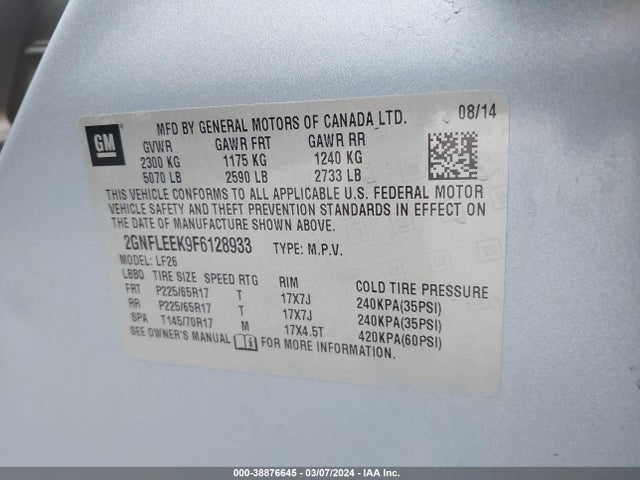 Chevrolet EQUINOX LS 2015 2GNFLEEK9F6128933 Image 9