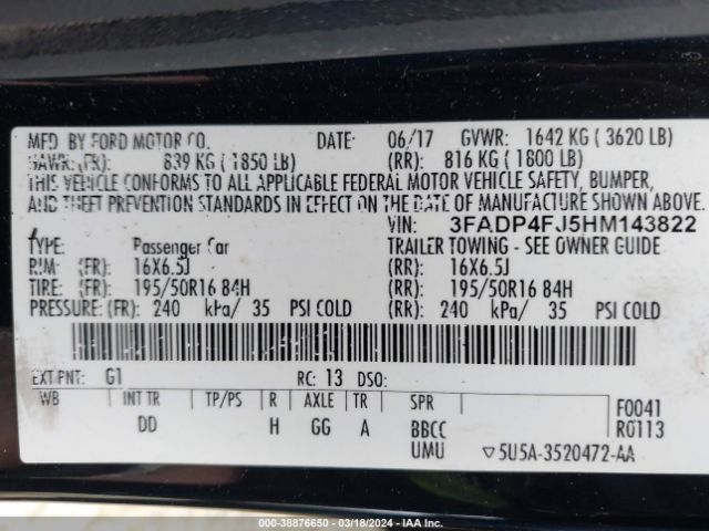 3FADP4FJ5HM143822 Ford Fiesta Titanium