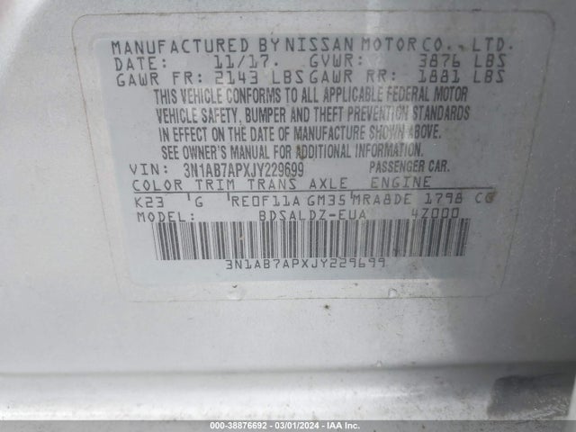 Nissan SENTRA SV 2018 3N1AB7APXJY229699 Image 9