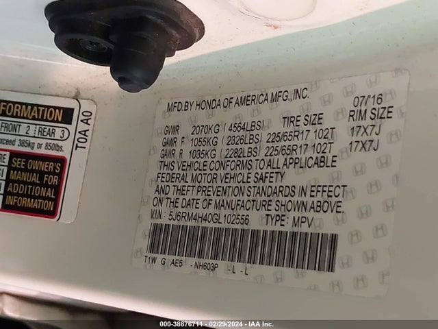 Honda CR-V SE 2016 5J6RM4H40GL102556 Image 9