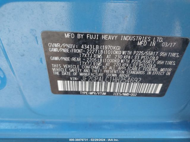 JF2GPALC1HH254692 Subaru Crosstrek 2.0i Limited