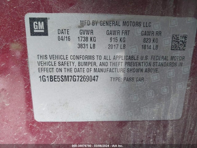 Chevrolet Cruze Lt Auto 2016 1G1BE5SM7G7269047 Image 9