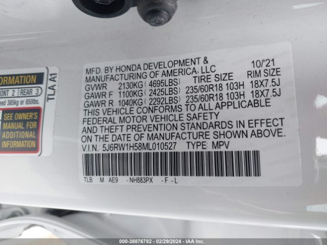 5J6RW1H58ML010527 Honda Cr-v 2wd Ex
