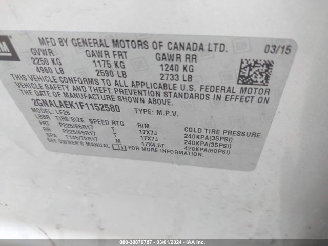 Chevrolet EQUINOX LS 2015 2GNALAEK1F1152580 Image 9