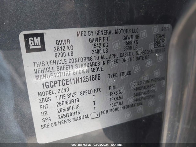 Chevrolet Colorado Lt 2017 1GCPTCE11H1251866 Image 9