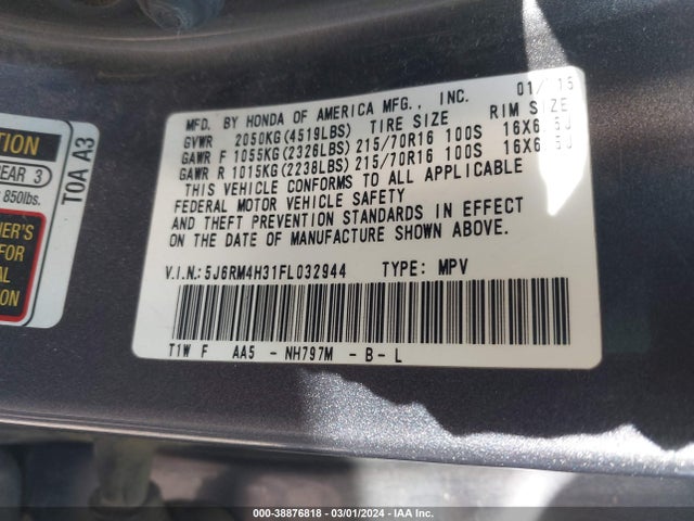Honda CR-V LX 2015 5J6RM4H31FL032944 Image 9