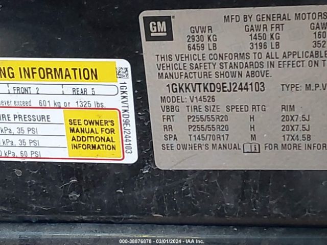 1GKKVTKD9EJ244103 GMC Acadia Denali