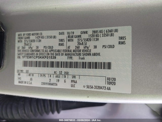 Ford F-150 Xl 2019 1FTEW1CP5KKF01539 Image 9