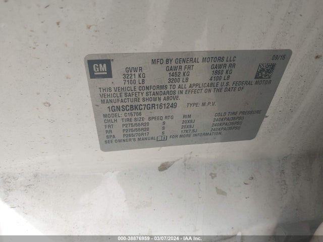Chevrolet Tahoe Lt 2016 1GNSCBKC7GR161249 Image 9