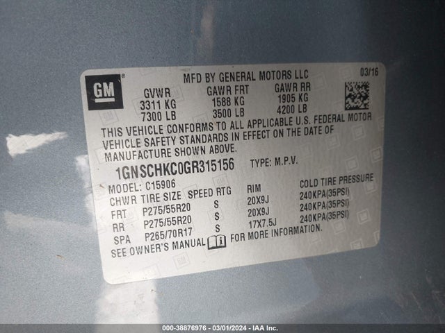 Chevrolet Suburban Lt 2016 1GNSCHKC0GR315156 Image 9