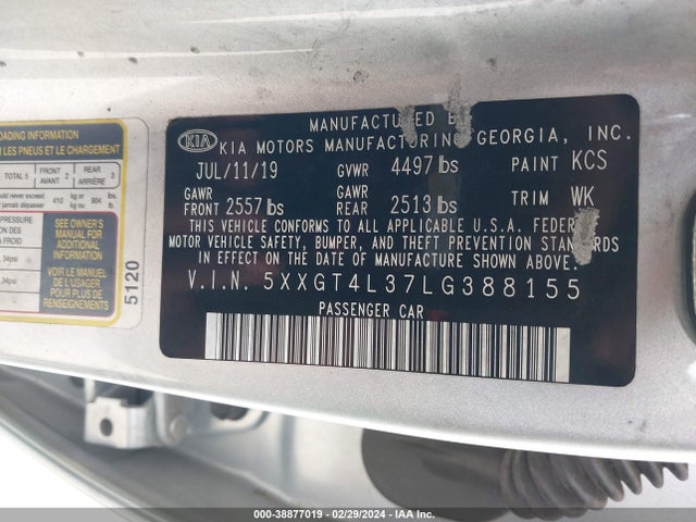 KIA Optima Lx 2020 5XXGT4L37LG388155 Image 9