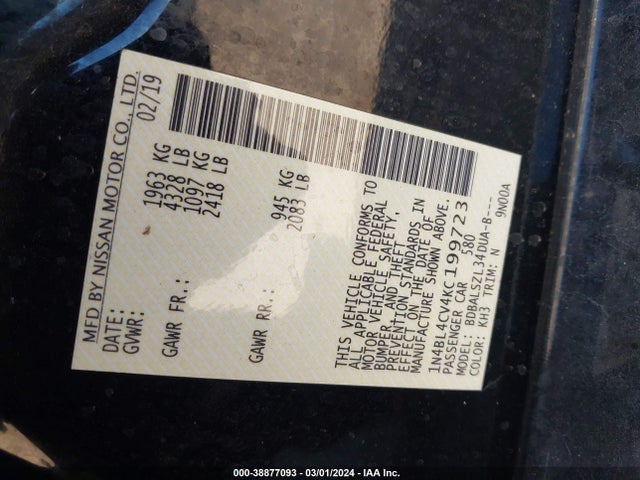 Nissan Altima 2.5 Sr 2019 1N4BL4CV4KC199723 Image 9