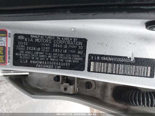 KIA RIO LX 2016 KNADM4A33G6660690 Image 9