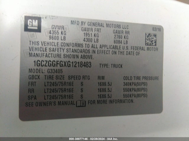 Chevrolet Express 3500 Work Van 2016 1GCZGGFGXG1218483 Image 9