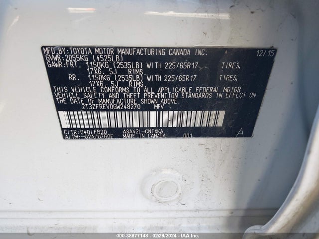 Toyota RAV4 LE 2016 2T3ZFREV0GW248270 Image 9