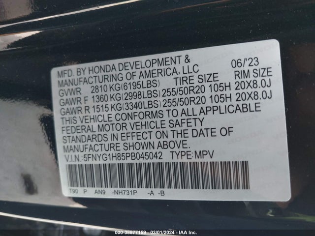 Honda Pilot Awd Elite 2023 5FNYG1H85PB045042 Image 9