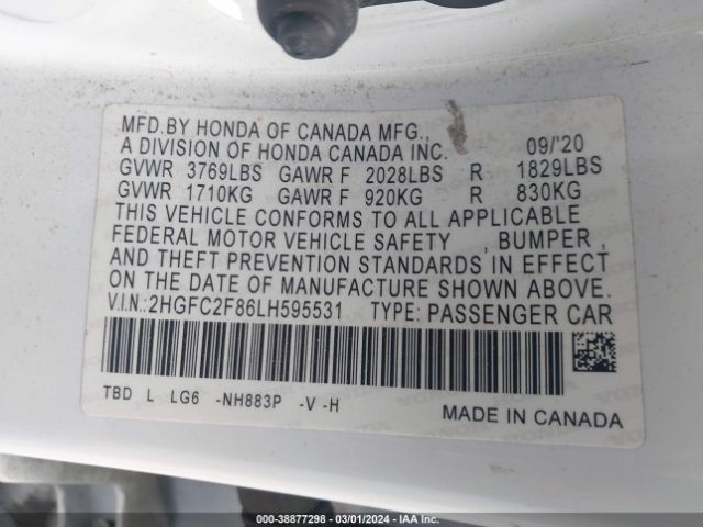 2HGFC2F86LH595531 Honda Civic Sport