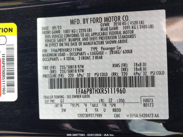 Ford Mustang Ecoboost Fastback 2024 1FA6P8THXR5111960 Image 9