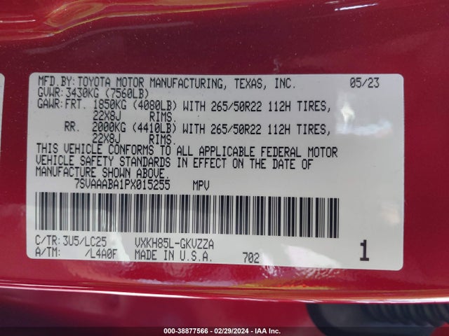 Toyota Sequoia Capstone 2023 7SVAAABA1PX015255 Image 9