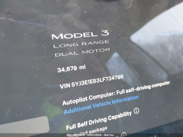Tesla Model 3 Long Range Dual Motor All-wheel Drive 2020 5YJ3E1EB3LF734796 Image 15