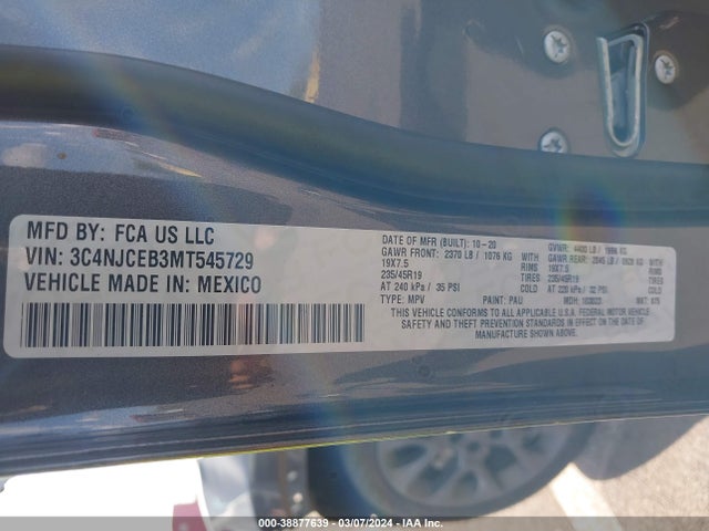 2021 Jeep Compass 80th Anniversary Fwd მანქანა იყიდება აუქციონზე, vin: 3C4NJCEB3MT545729, აუქციონის ნომერი: 38877639