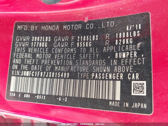 Honda Civic Touring 2018 JHMFC1F97JX015499 Image 9