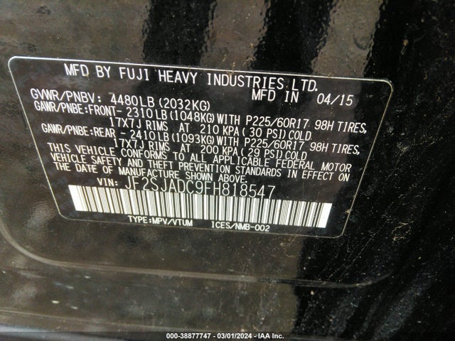 Subaru Forester 2.5i Premium 2015 JF2SJADC9FH818547 Image 9