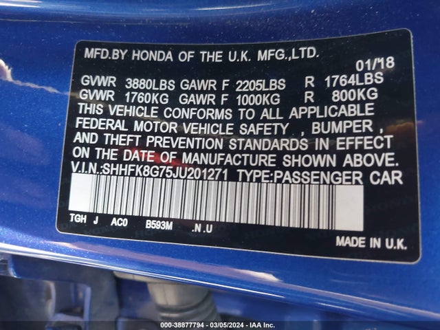 Honda Civic Type R Touring 2018 SHHFK8G75JU201271 Image 9