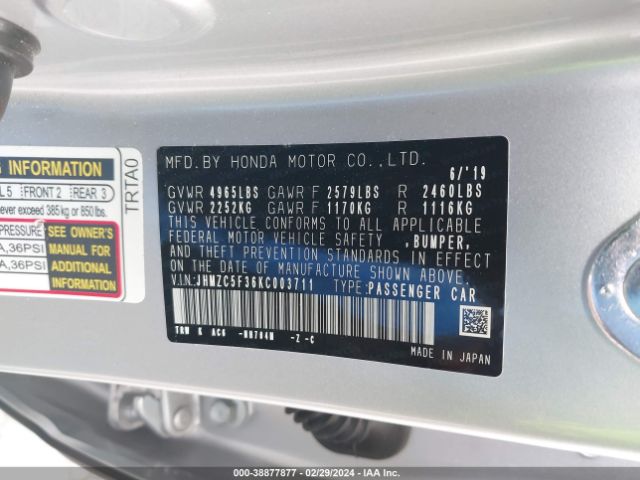 JHMZC5F36KC003711 Honda Clarity Plug-in Hybrid Touring