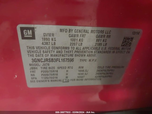 Chevrolet Trax Lt 2015 3GNCJRSB3FL167596 Image 9