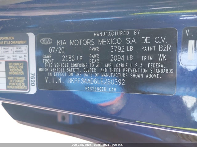KIA Forte Gt-line 2020 3KPF34AD6LE260392 Image 9