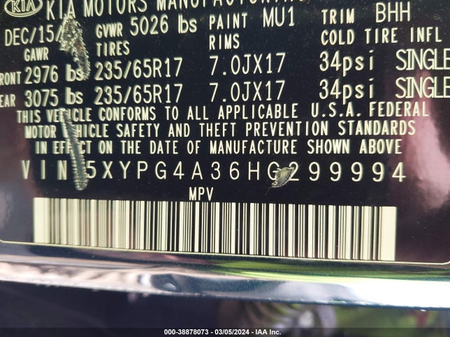 KIA Sorento 2.4l Lx 2017 5XYPG4A36HG299994 Image 9