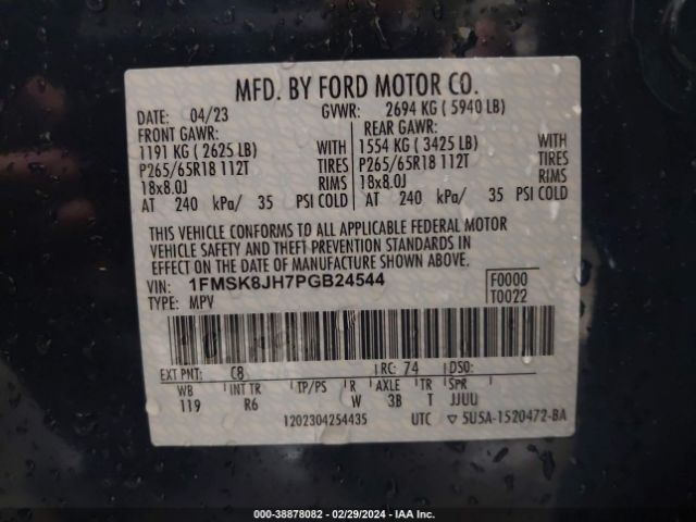 1FMSK8JH7PGB24544 Ford Explorer Timberline