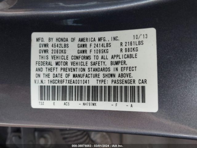1HGCR6F7XEA001041 Honda Accord Hybrid Touring