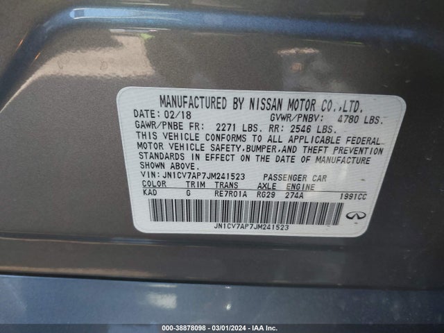 2018 INFINITI Q50 2.0T LUXE VIN: JN1CV7AP7JM241523