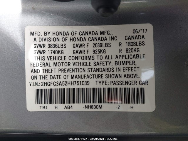 Honda CIVIC SI 2017 2HGFC3A52HH751039 Image 9
