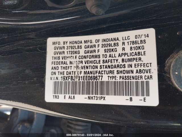 Honda CIVIC EX 2014 19XFB2F81EE069677 Image 9