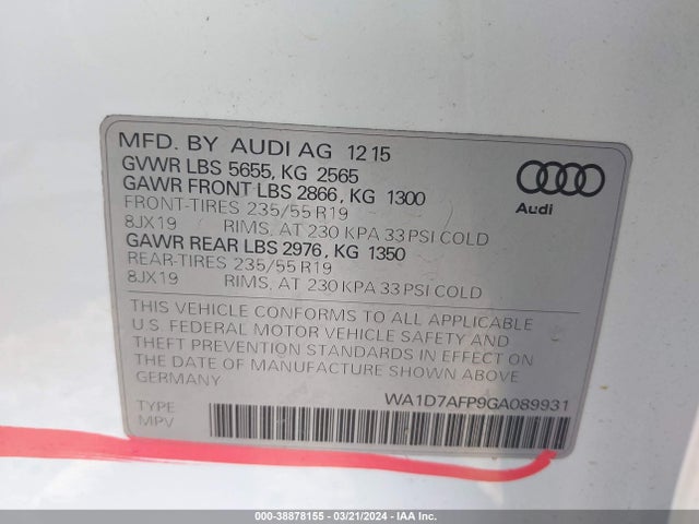 WA1D7AFP9GA089931 Audi Q5 3.0t Premium Plus