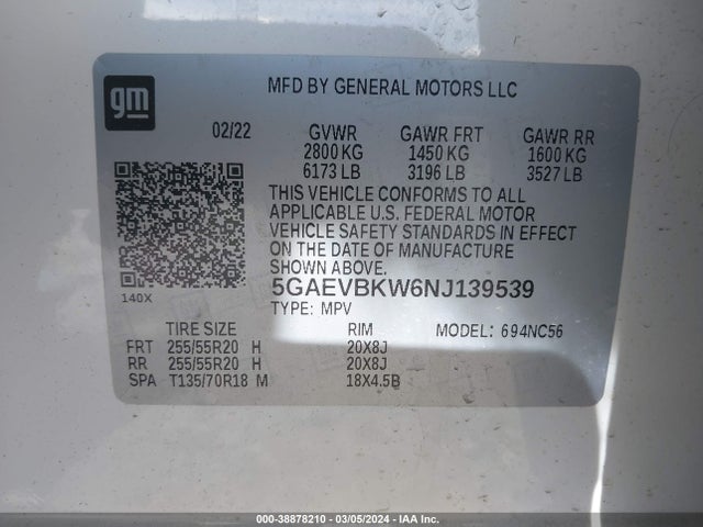 5GAEVBKW6NJ139539 Buick Enclave Awd Premium