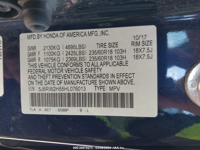 Honda CR-V EX 2017 5J6RW2H55HL076013 Image 9