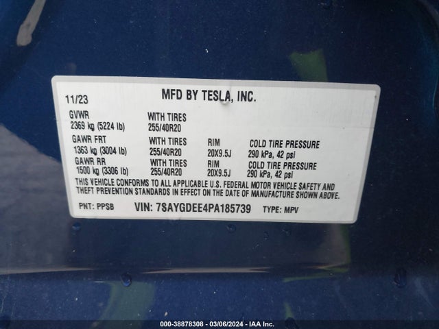 7SAYGDEE4PA185739 Tesla Model Y Awd/long Range Dual Motor All-wheel Drive