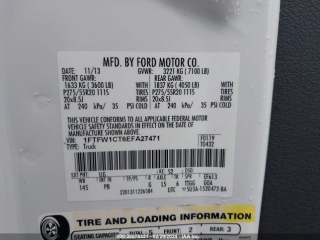 1FTFW1CT6EFA27471 Ford F-150 Platinum