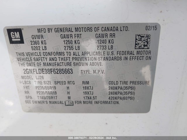 Chevrolet Equinox Ltz 2015 2GNFLDE38F6285663 Image 9