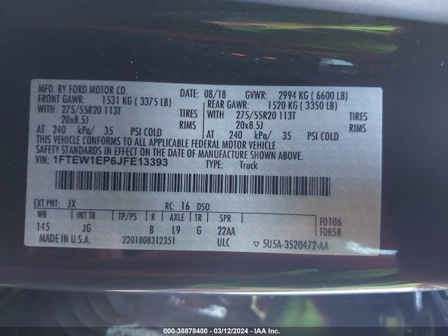 Ford F-150 Xl 2018 1FTEW1EP6JFE13393 Image 9