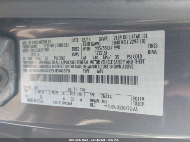 1FMCU9GX2EUB90579 Ford ESCAPE SE