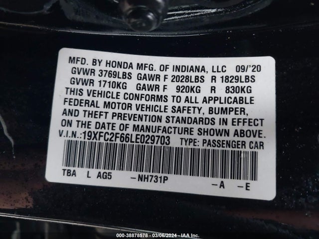 Honda Civic Lx 2020 19XFC2F66LE029703 Image 9