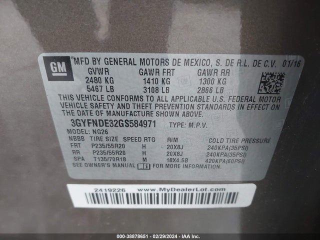 3GYFNDE32GS584971 Cadillac Srx Premium Collection
