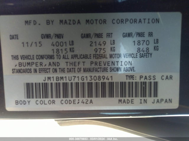 JM1BM1U71G1308941 Mazda Mazda3 I Sport