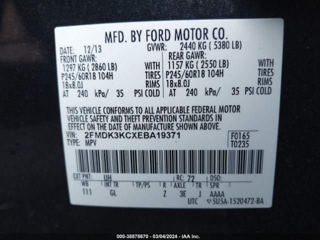 2FMDK3KCXEBA19371 Ford Edge Limited
