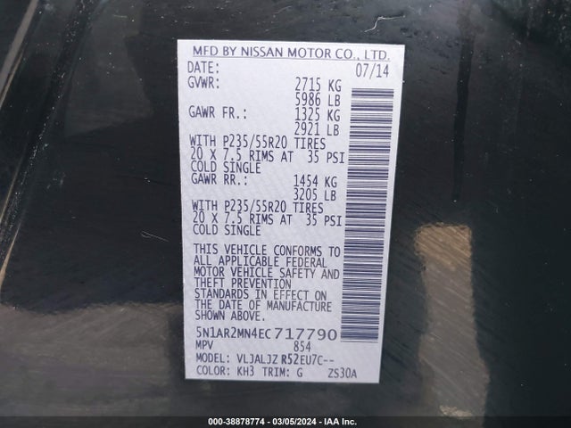 Nissan Pathfinder Platinum 2014 5N1AR2MN4EC717790 Image 9